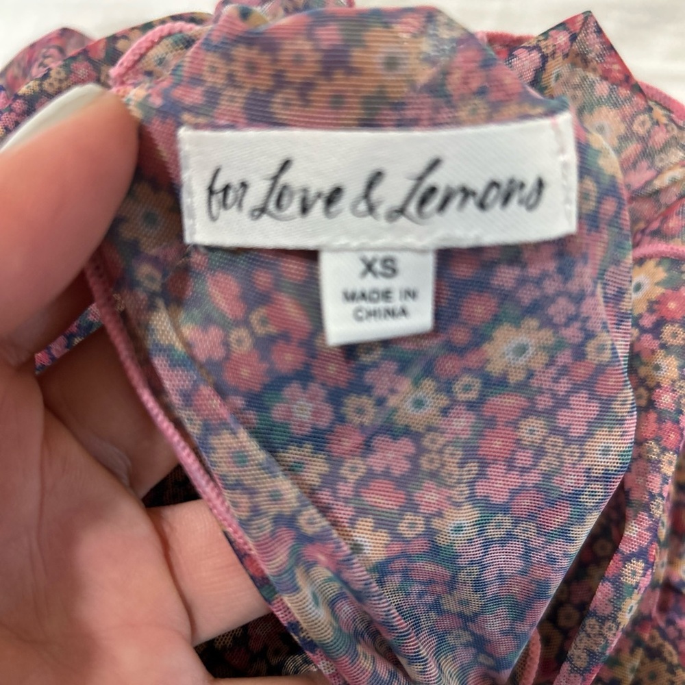 For Love & Lemons Nadia Floral Sheer Mini Dress Pink Women’s XS - Picture 5 of 6